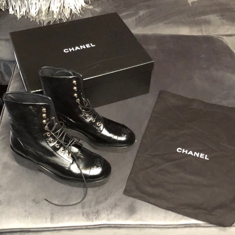 Chanel Black lace up boots  org. Price 1675. Bought in 2023 brand new never wore